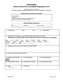 Board of Directors Candidate Biography Form