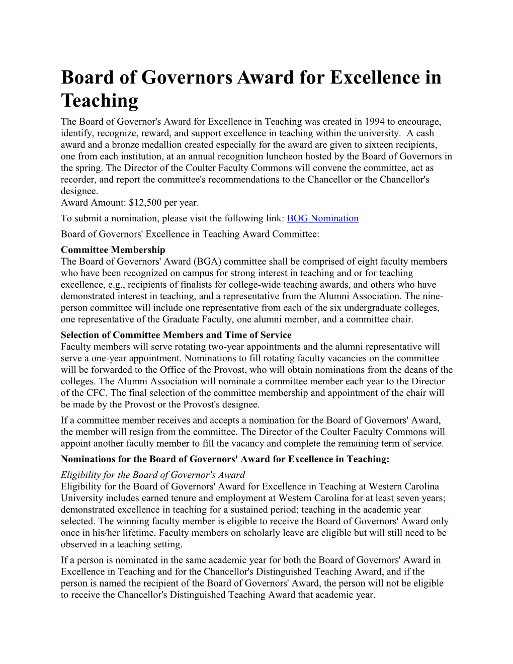 Board of Governors Award for Excellence in Teaching