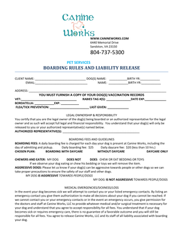 Boarding Rules and Liability Release