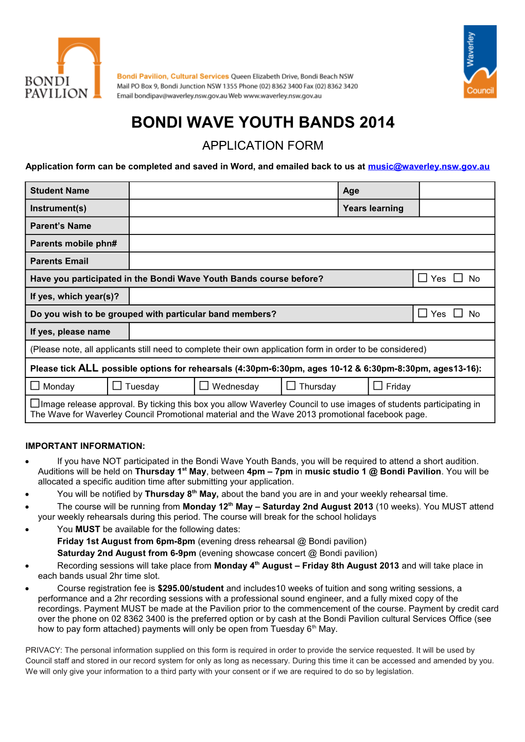 Bondi Wave Youth Bands 2014