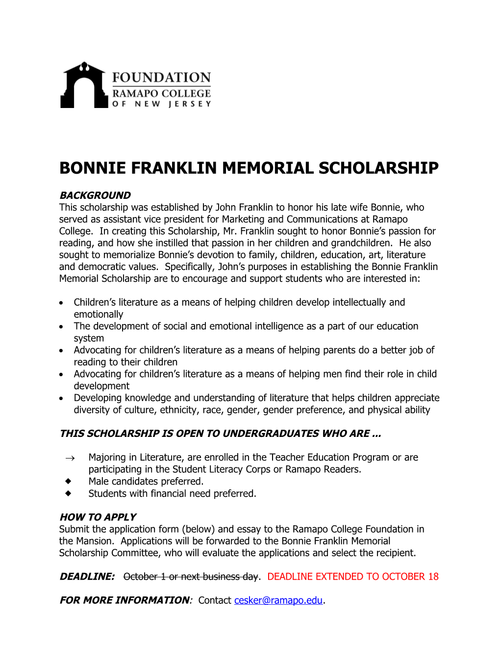Bonnie Franklin Memorial Scholarship