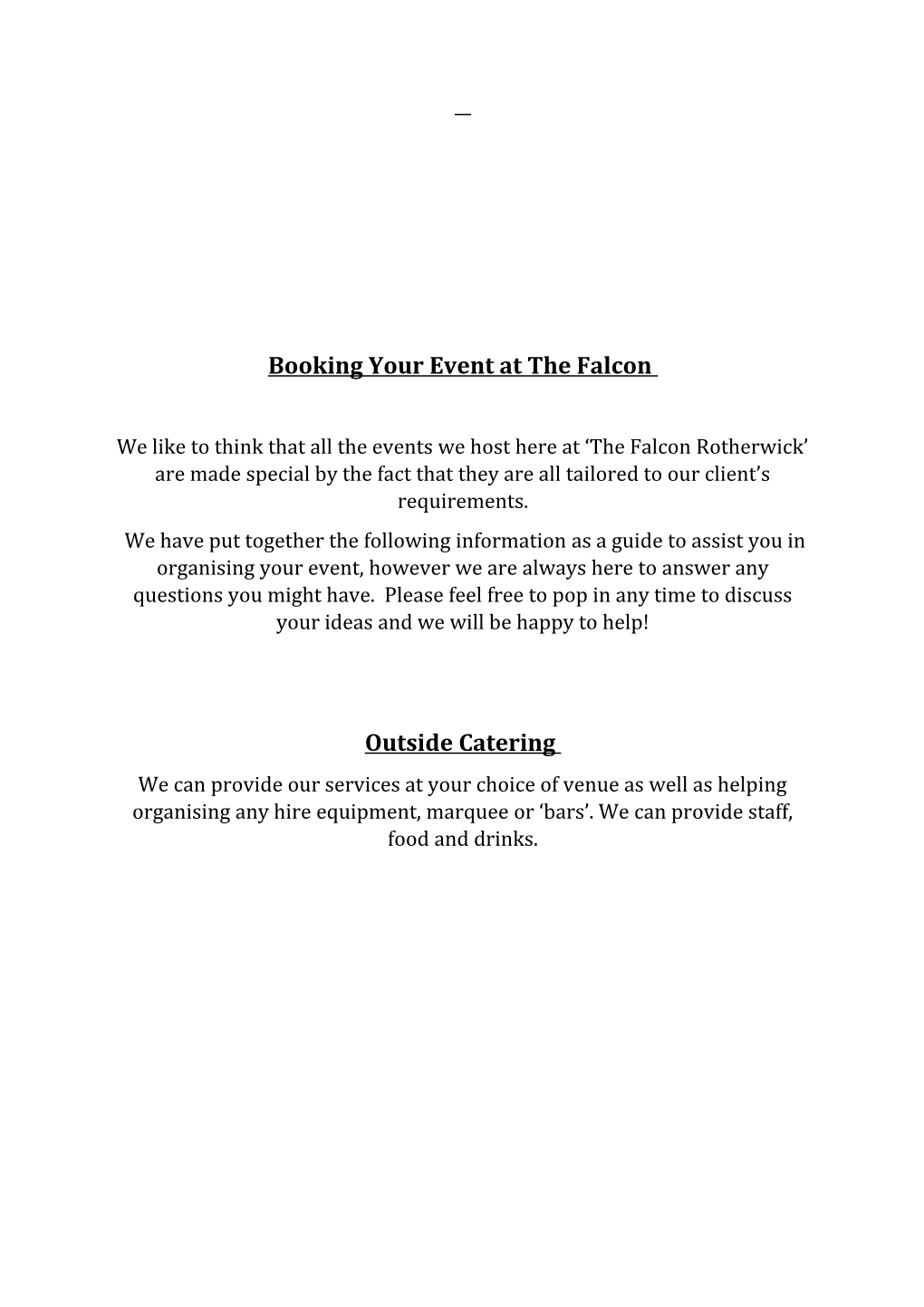 Booking Your Event at the Falcon