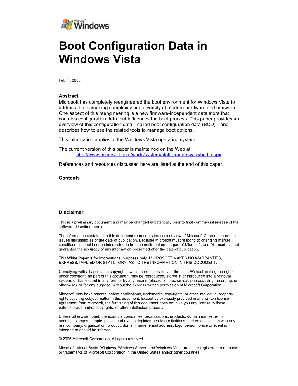 Boot Configuration Data in Windows Vista