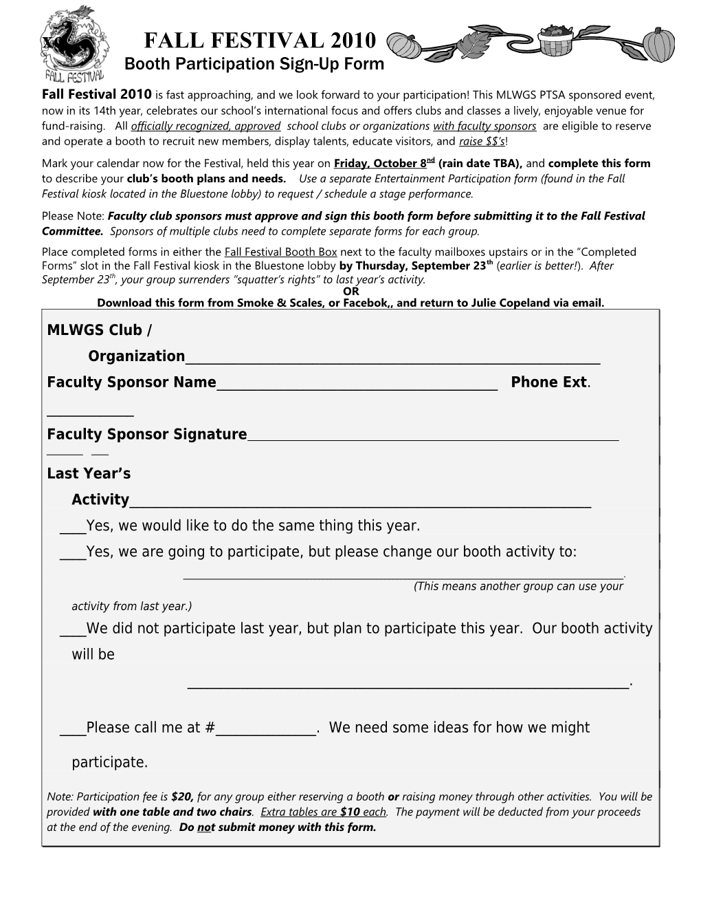 Booth Participation Sign-Up Form