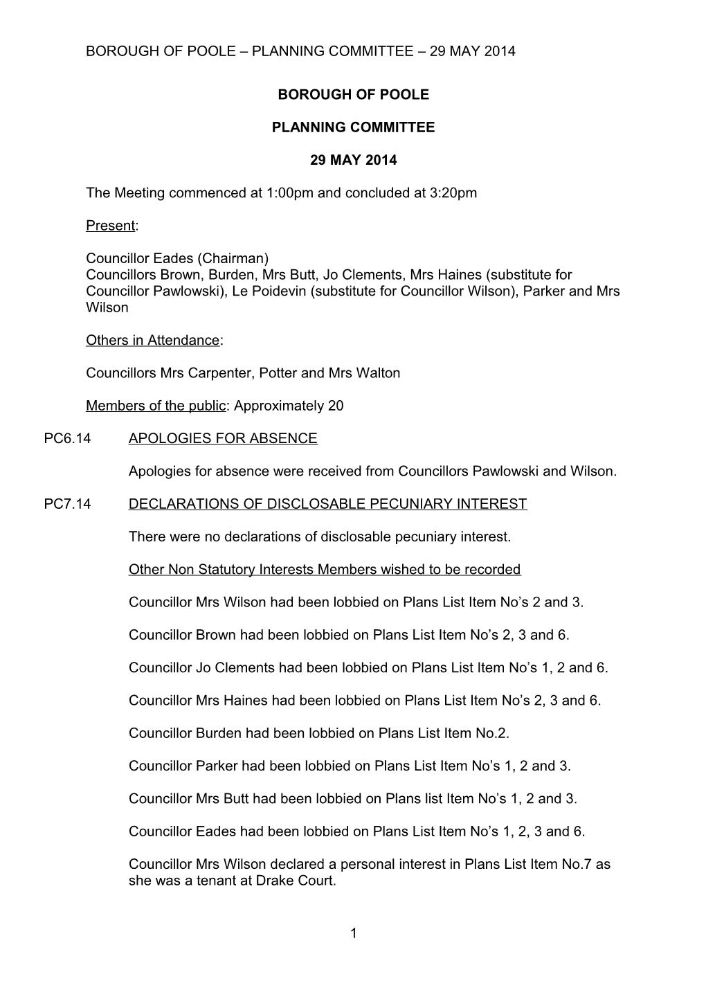 Borough of Poole Planning Committee 29 May 2014