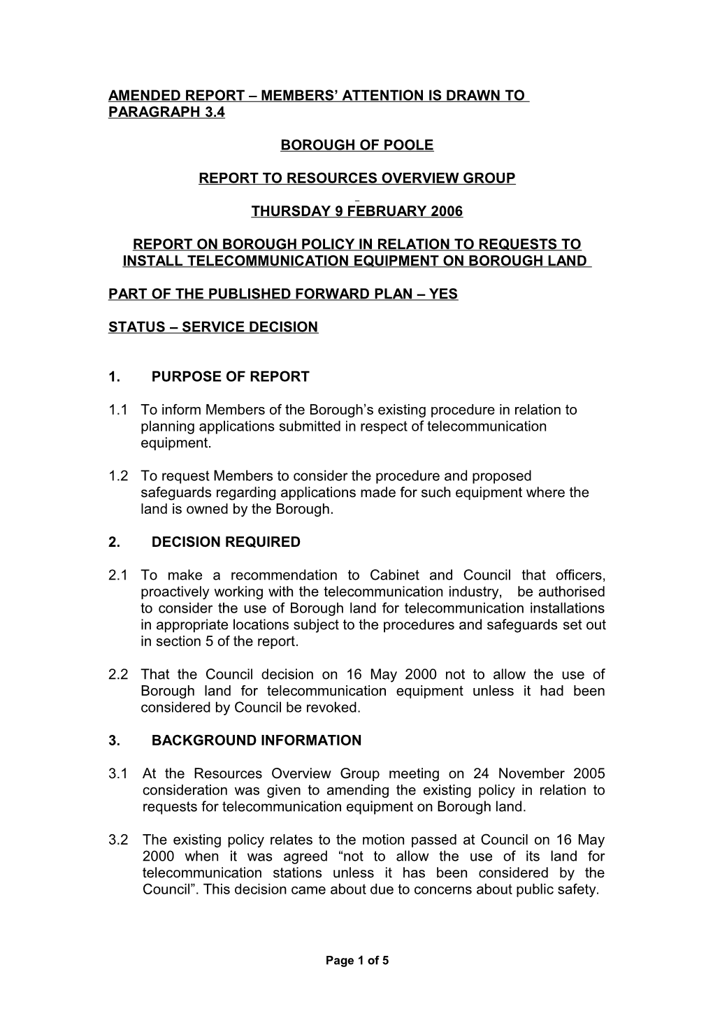 Borough Policy in Relation to Requests to Install Telecommunication Equipment on Borough Land