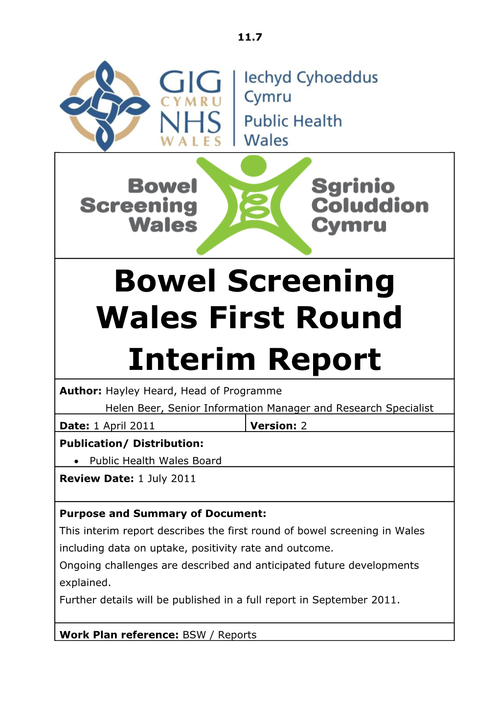 Bowel Screening Wales First Round