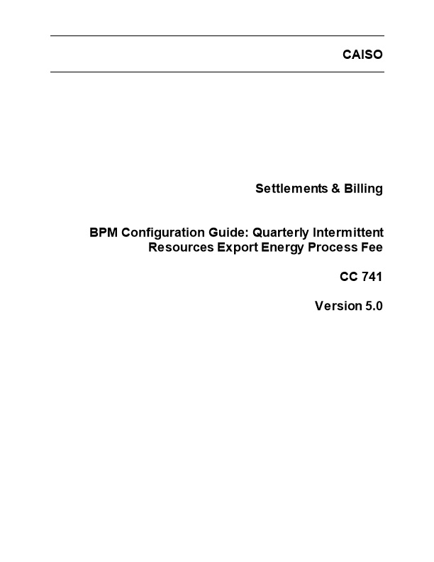 BPM - CG CC 741 Quarterly Intermittent Resources Export Energy Process Fee