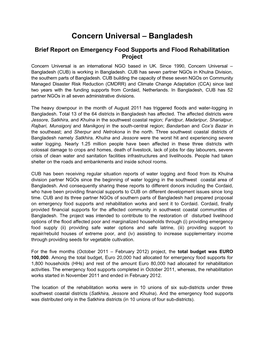 Brief Report on Emergency Food Supports and Flood Rehabilitation Project
