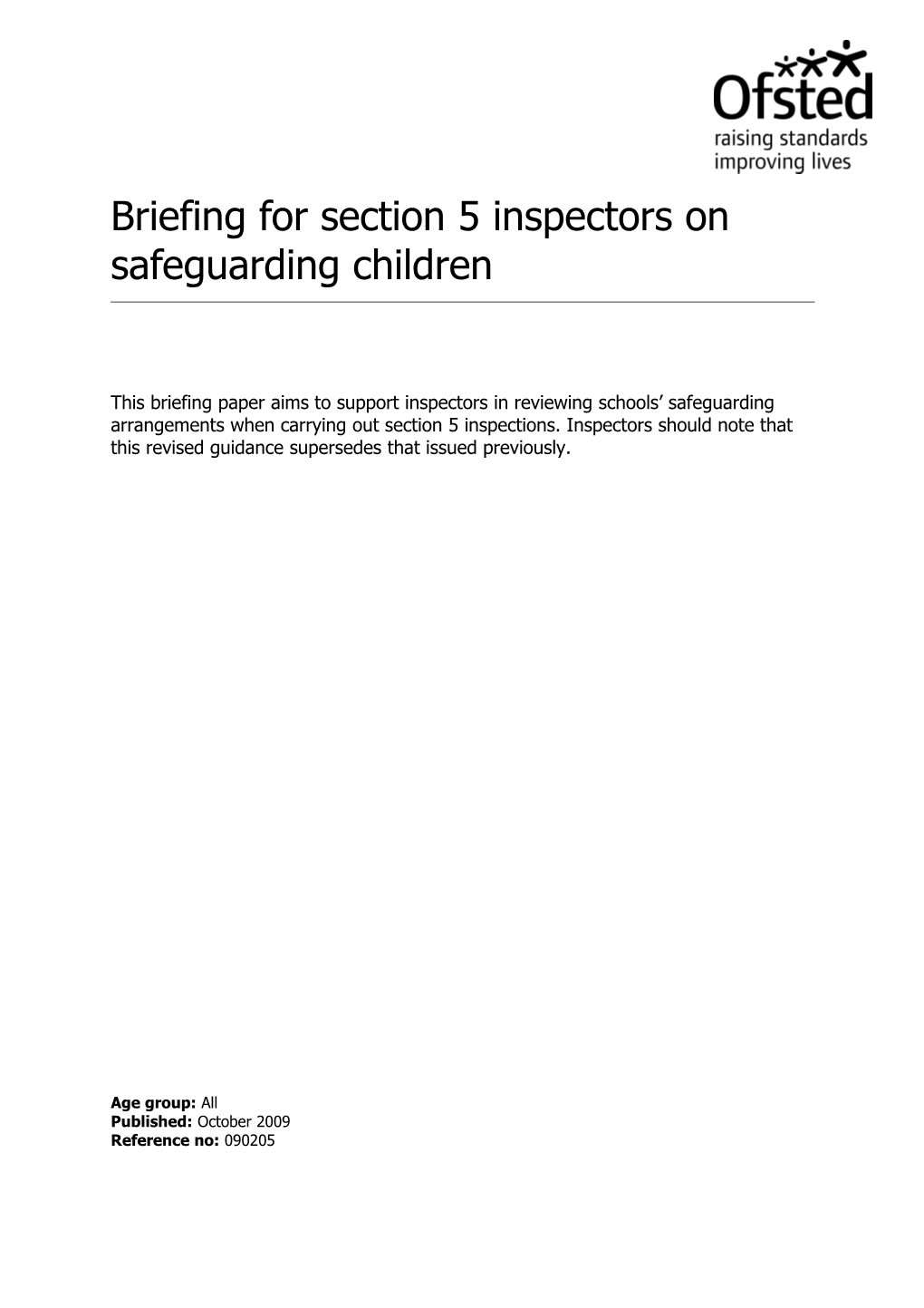 Briefing for Section 5 Inspectors on Safeguarding Children