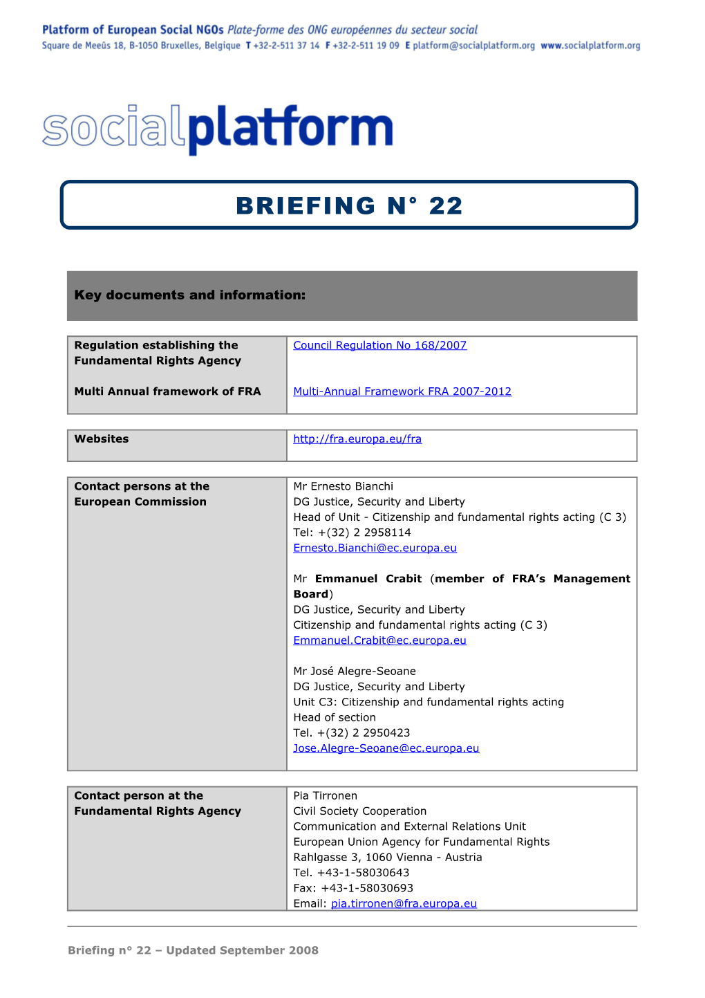 Briefing N 22 Last Updated: September 2008