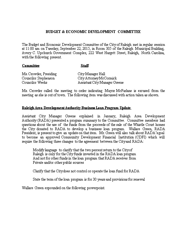 Budget & Economic Development Committee Minutes - 09/22/2015