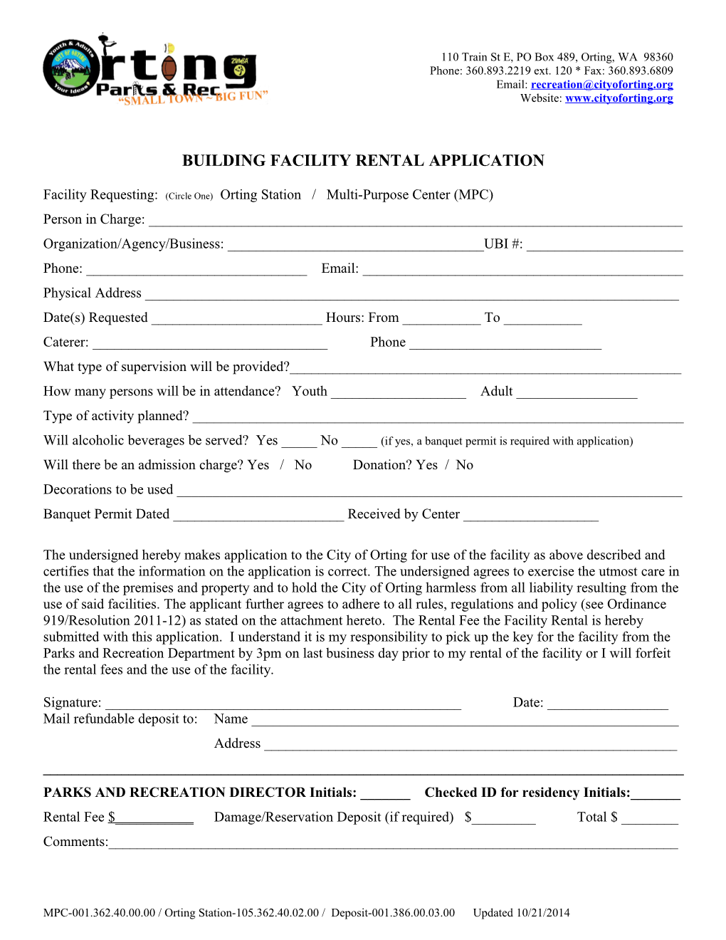 Building Facility Rental Application