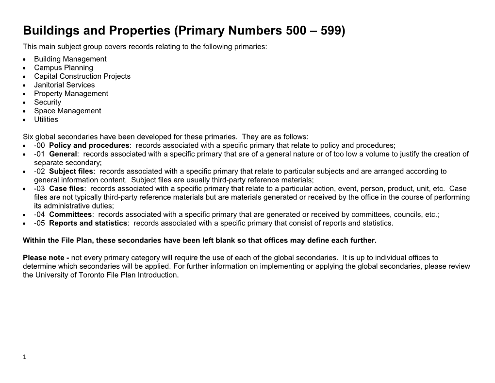 Buildings and Properties (Primary Numbers 500 599)