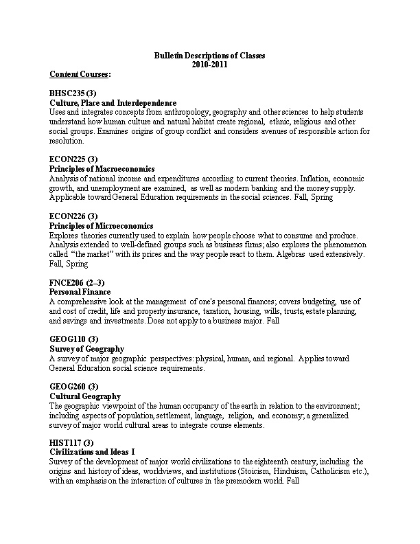 Bulletin Descriptions of Classes