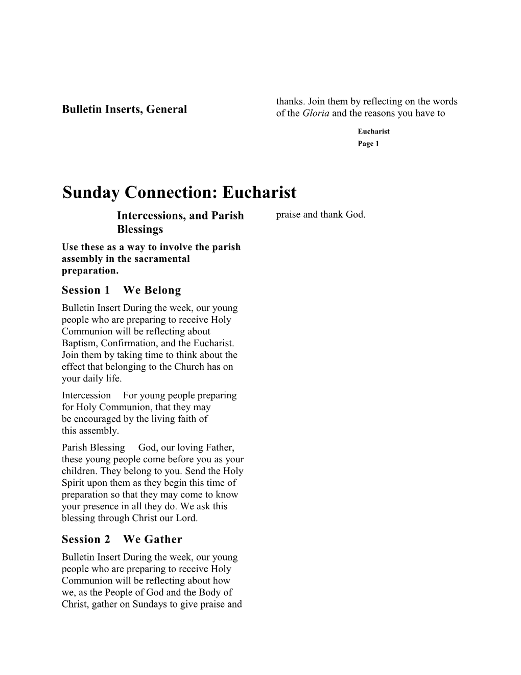 Bulletin Inserts, General Intercessions, and Parish Blessings