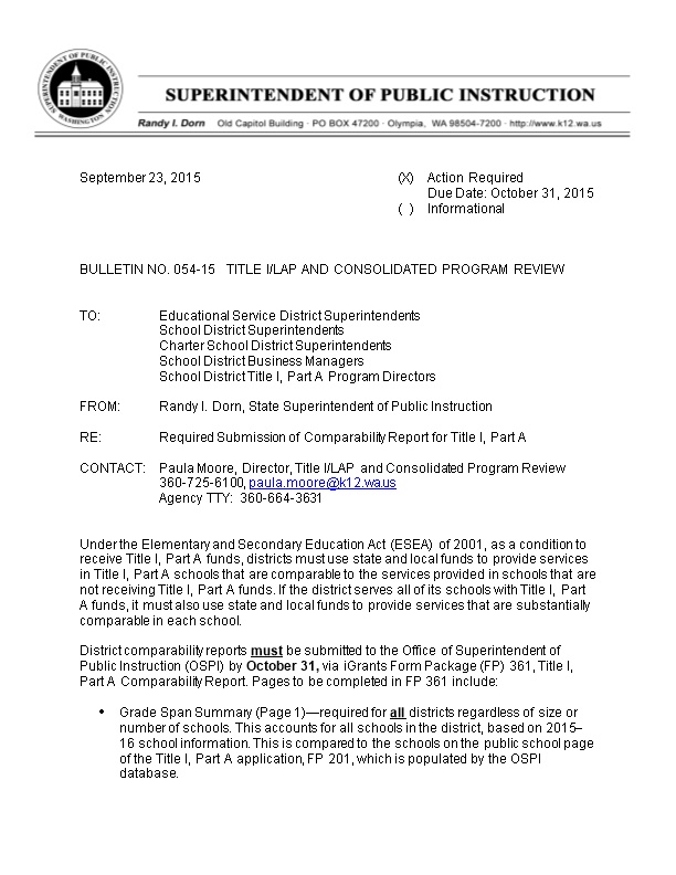 Bulletin No. 054-15 Title I/Lap and Consolidated Program Review