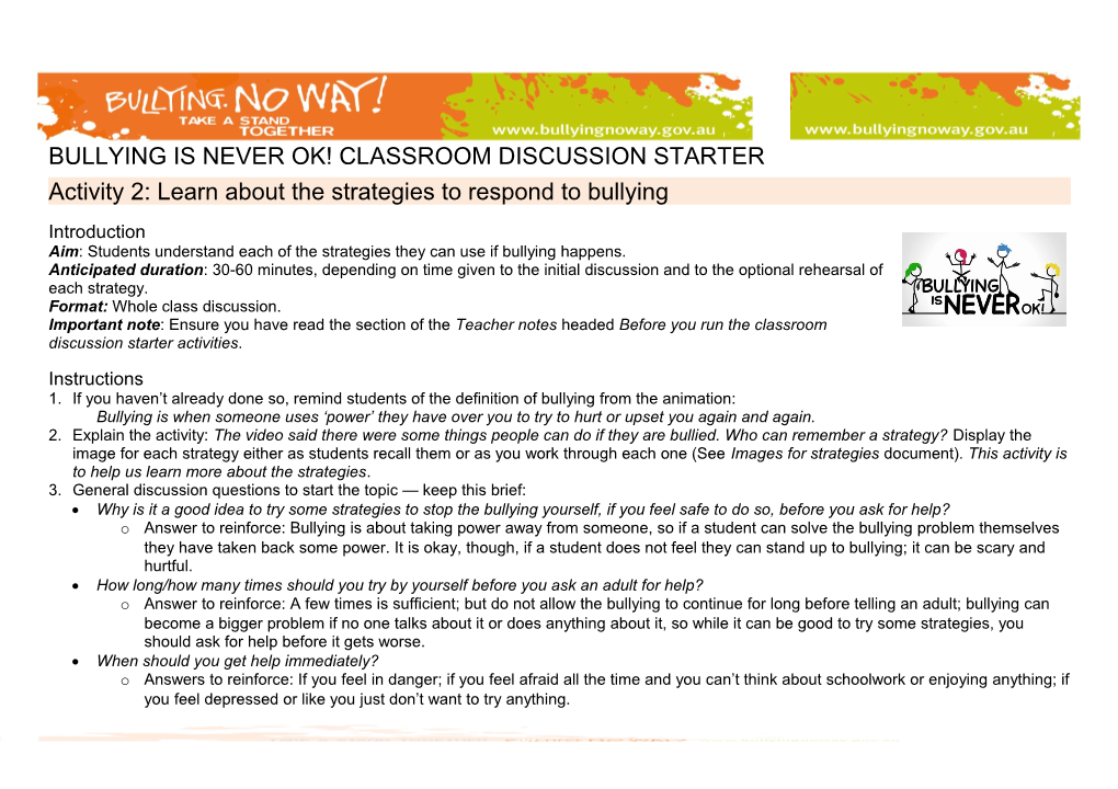 Bullying Is Never Ok! Classroom Discussion Starter