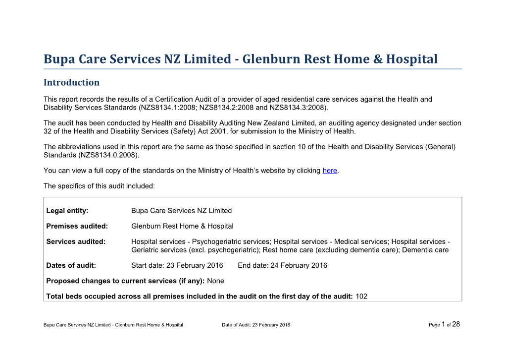 Bupa Care Services NZ Limited - Glenburn Rest Home & Hospital