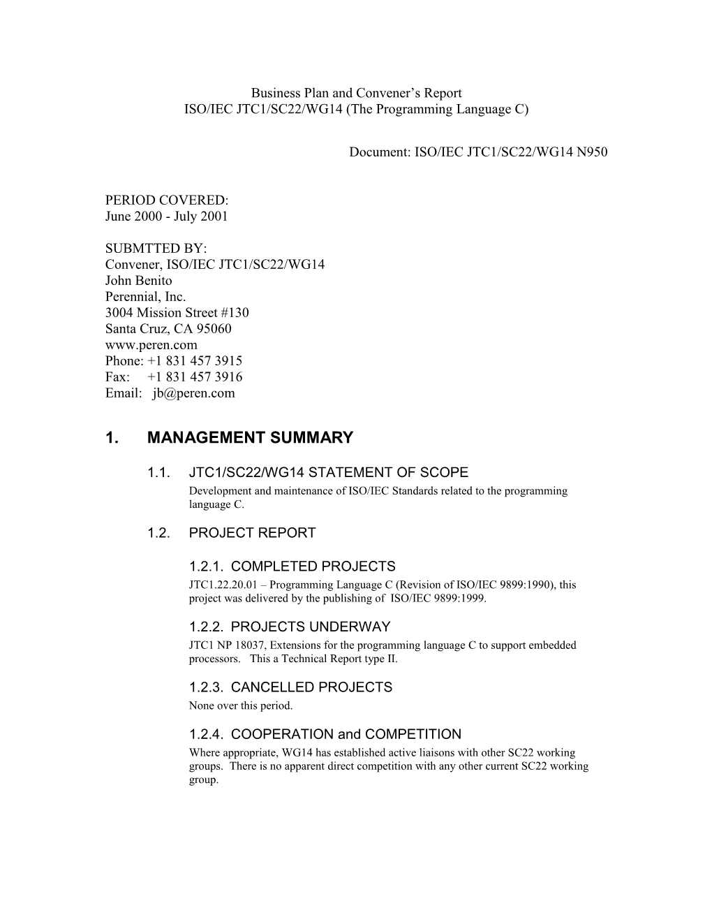 Business Plan and Convener S Report