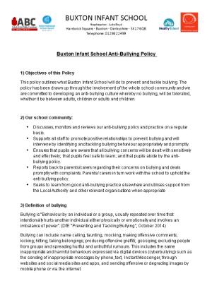 Buxton Infant School Anti-Bullying Policy