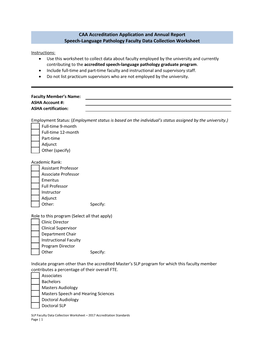 CAA Accreditation Application: Faculty Data Collection Worksheet