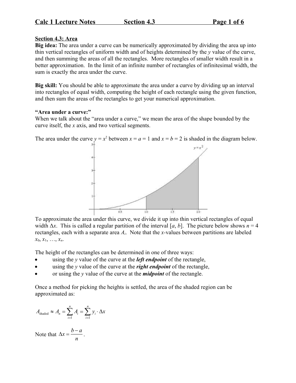Calculus 1 Lecture Notes, Section 4.3