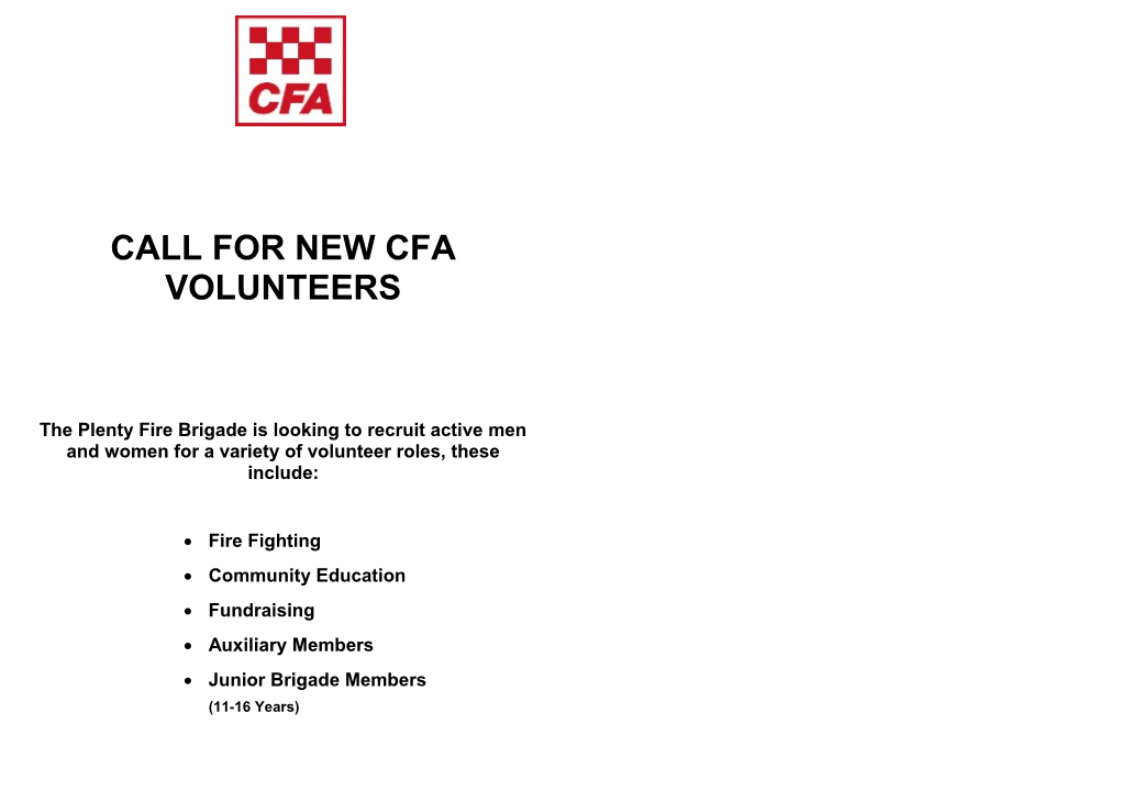 Call for New Cfa Volunteers