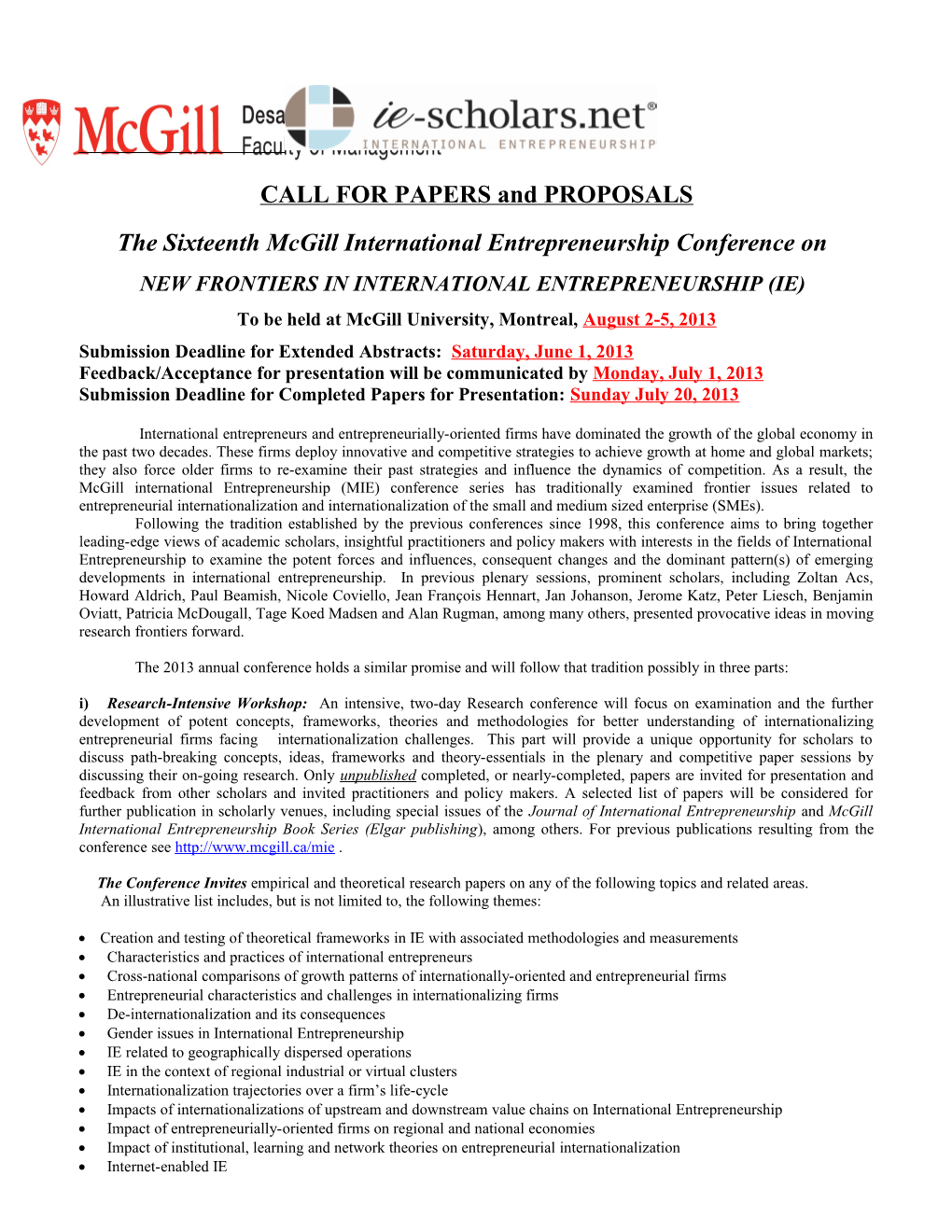 CALL for PAPERS and PROPOSALS