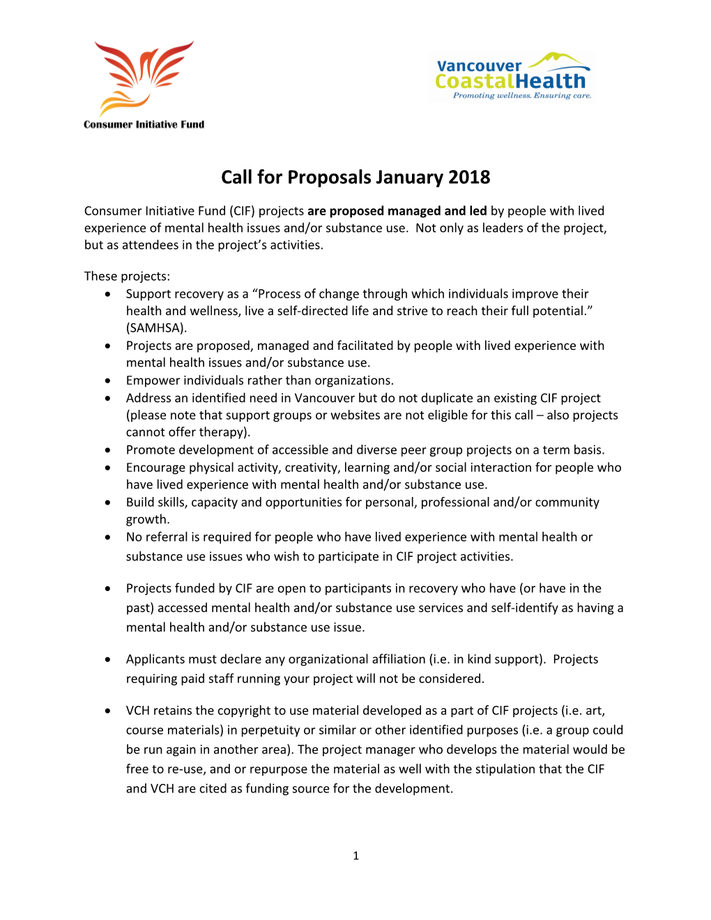 Call for Proposals January 2018
