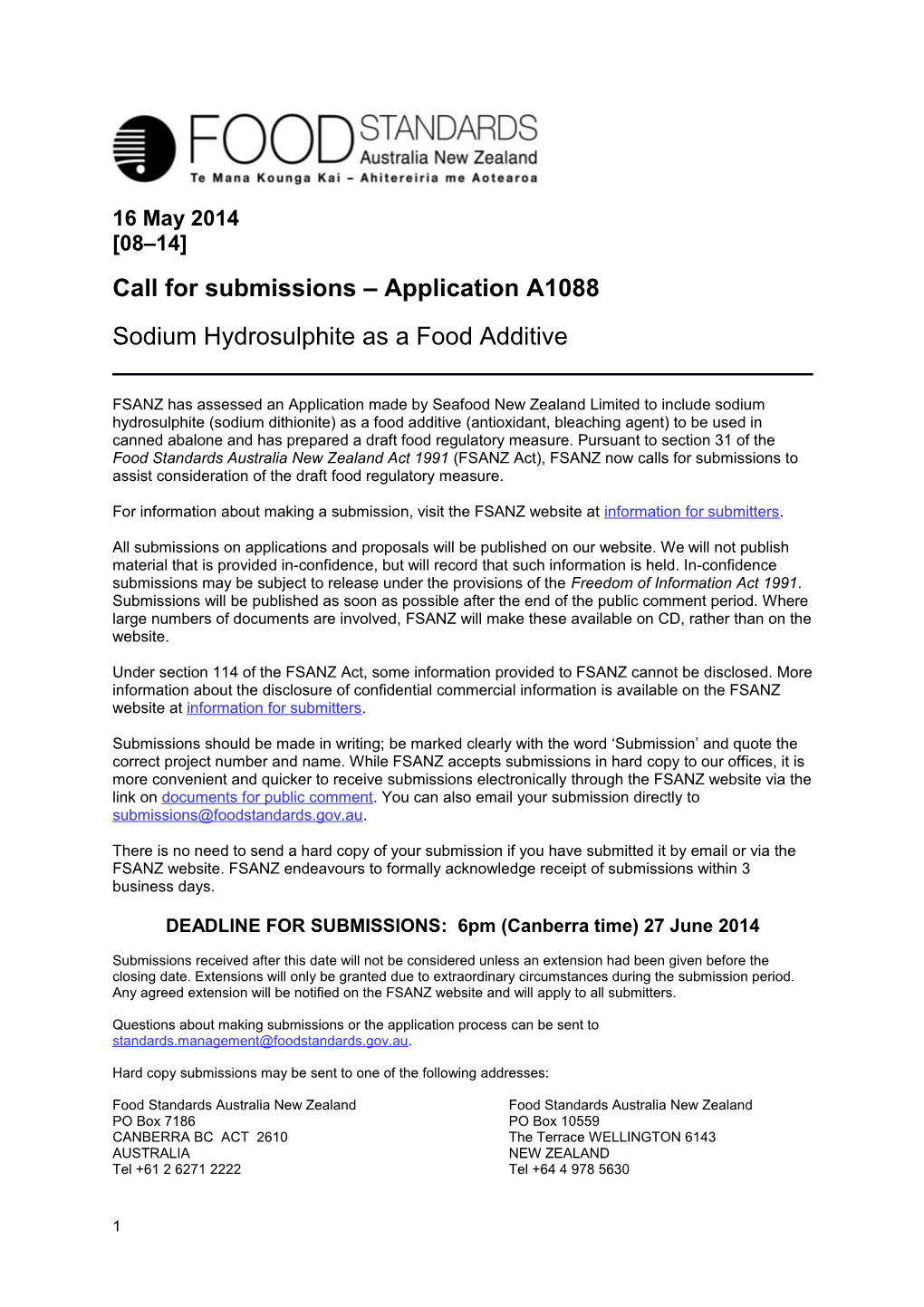 Callforsubmissions Application A1088