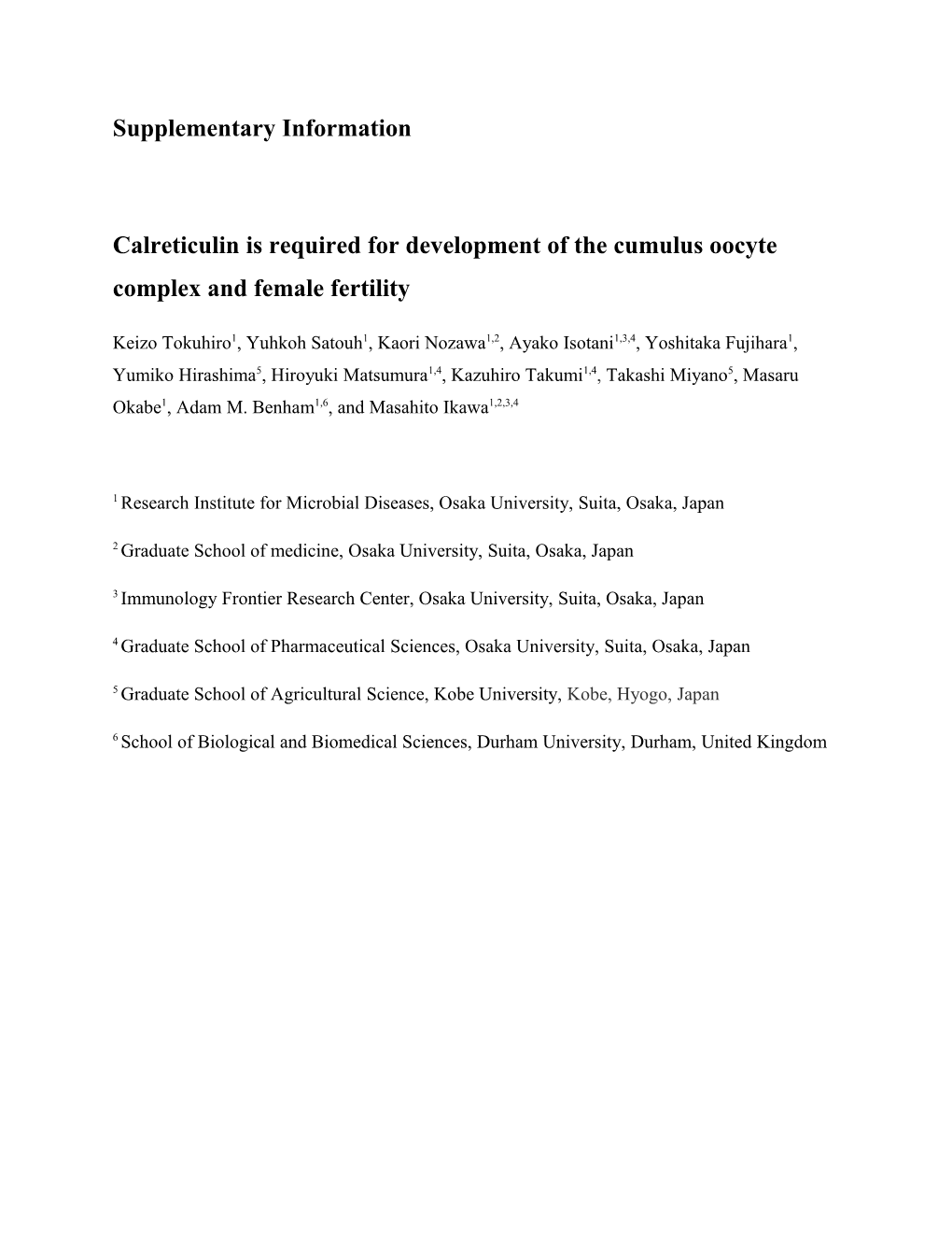 Calreticulin Is Required for Development of the Cumulus Oocyte Complex and Female Fertility