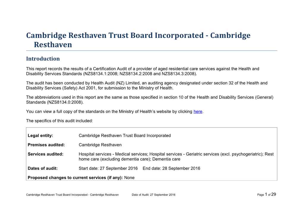 Cambridge Resthaven Trust Board Incorporated - Cambridge Resthaven