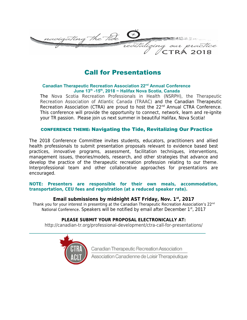 Canadian Therapeutic Recreation Association 22Nd Annual Conference