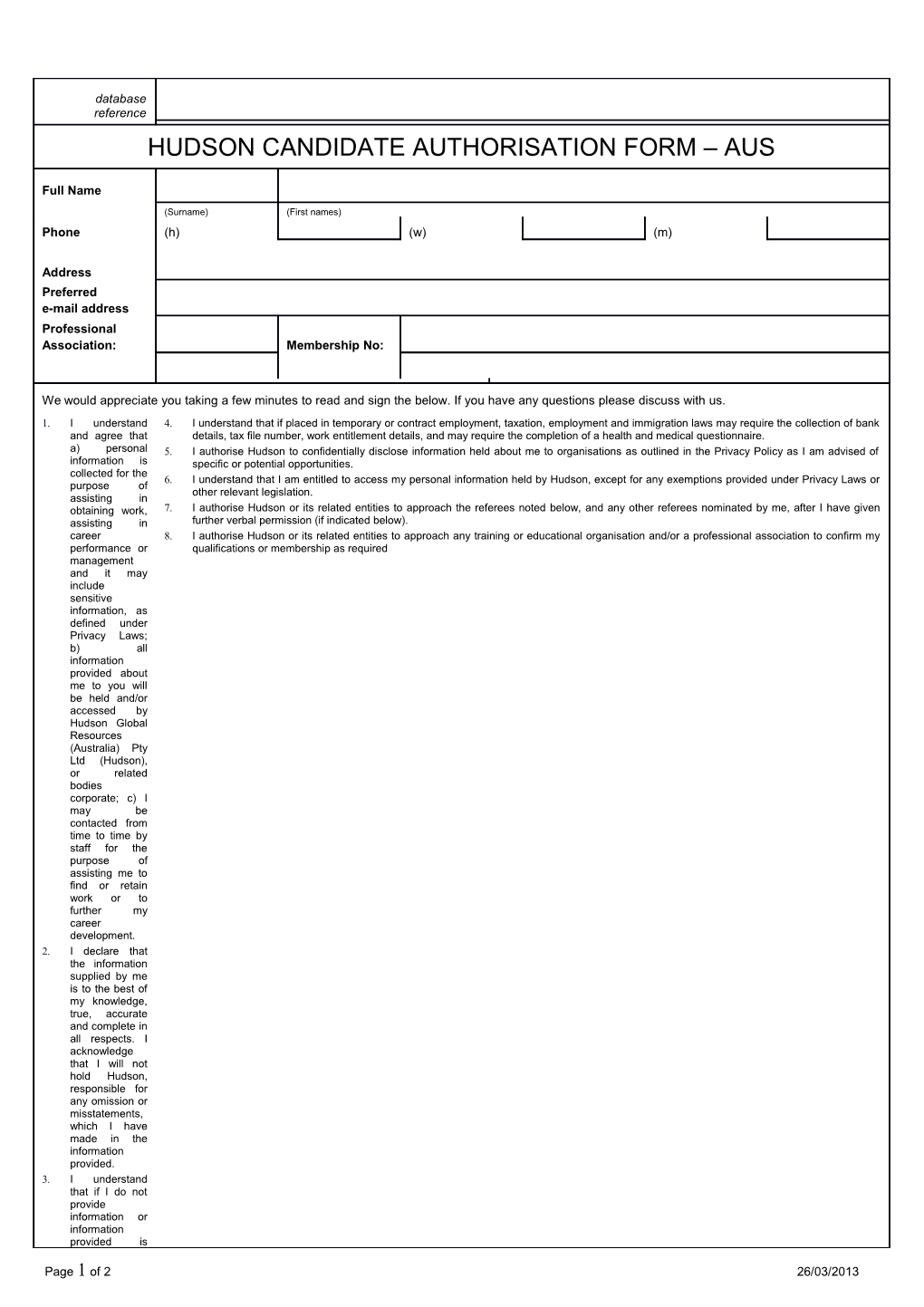 Candidate Authorisation Form - AUS