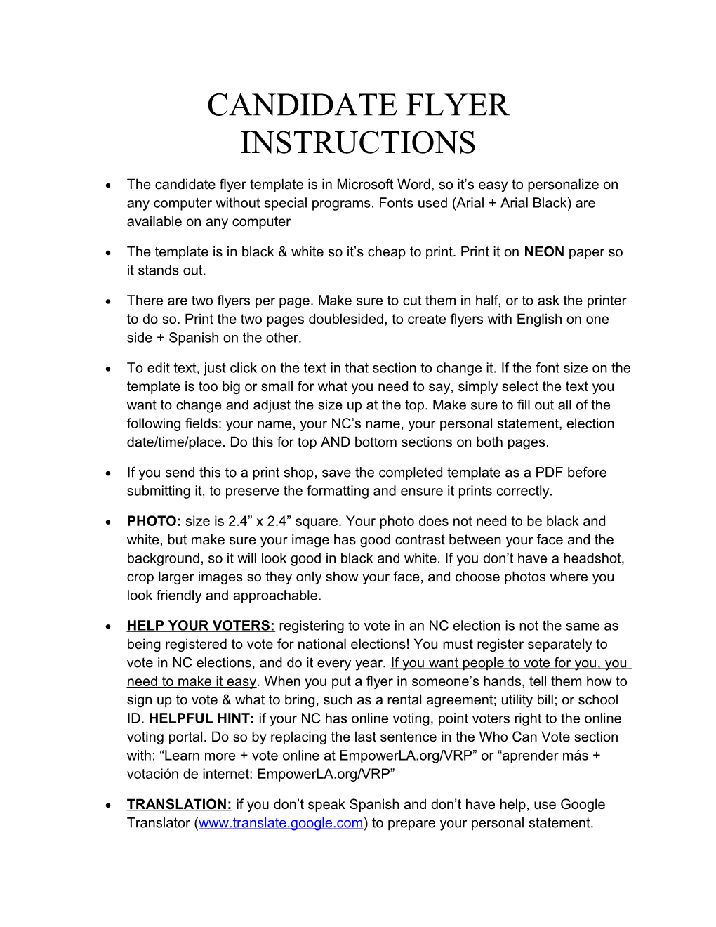 Candidate Flyer Instructions