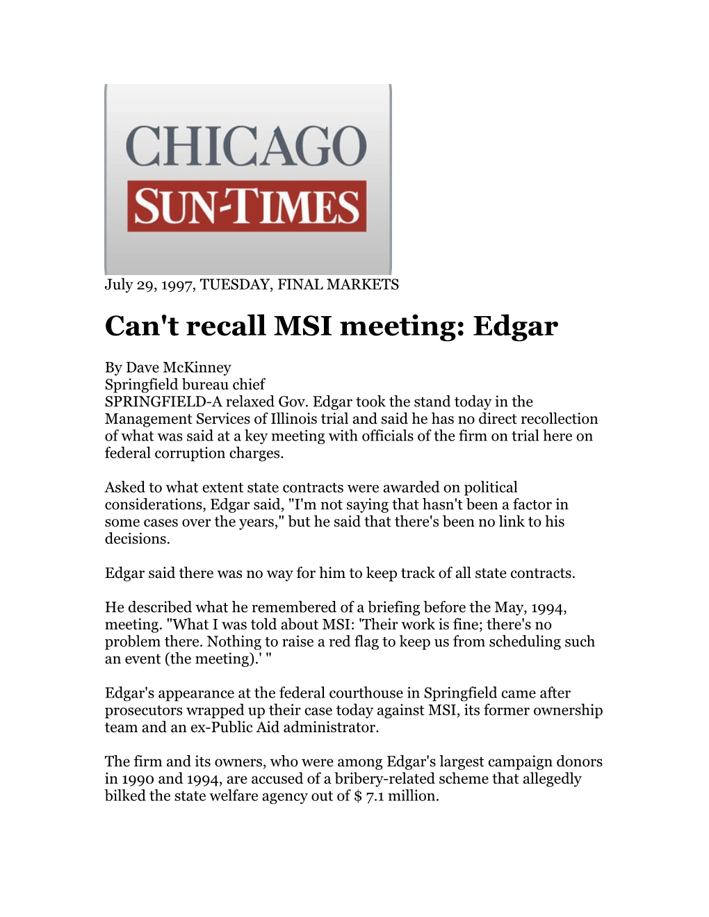 Can't Recall MSI Meeting: Edgar
