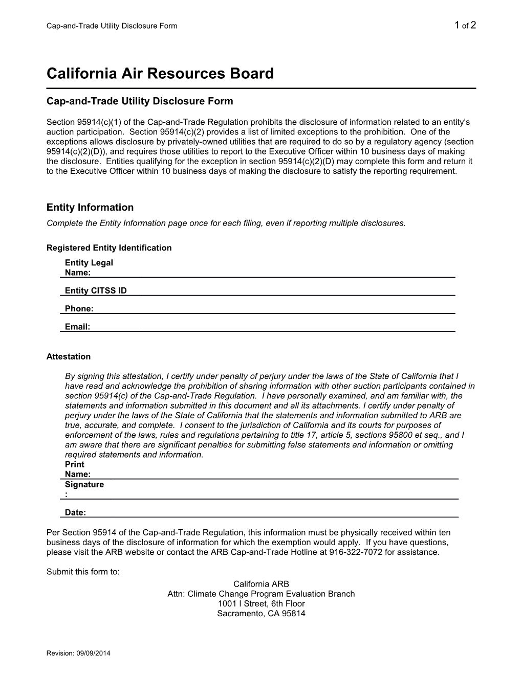 Cap-And-Trade Utility Disclosure Form1 of 2