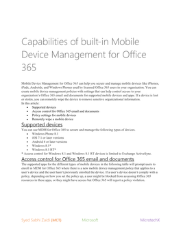 Capabilities of Built-In Mobile Device Management for Office 365