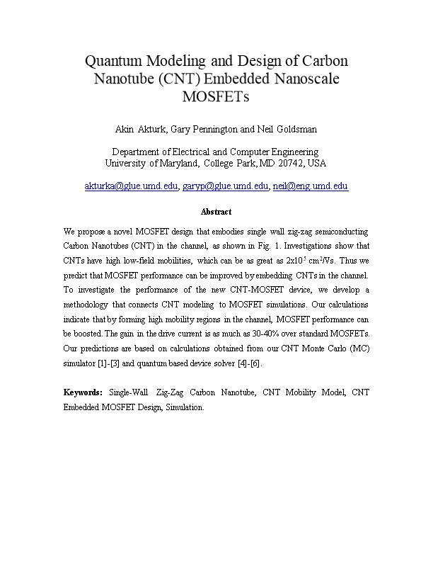 Carbon Nanotube Mosfets (Cnts)