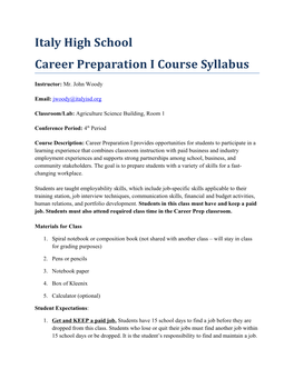 Career Preparation I Course Syllabus