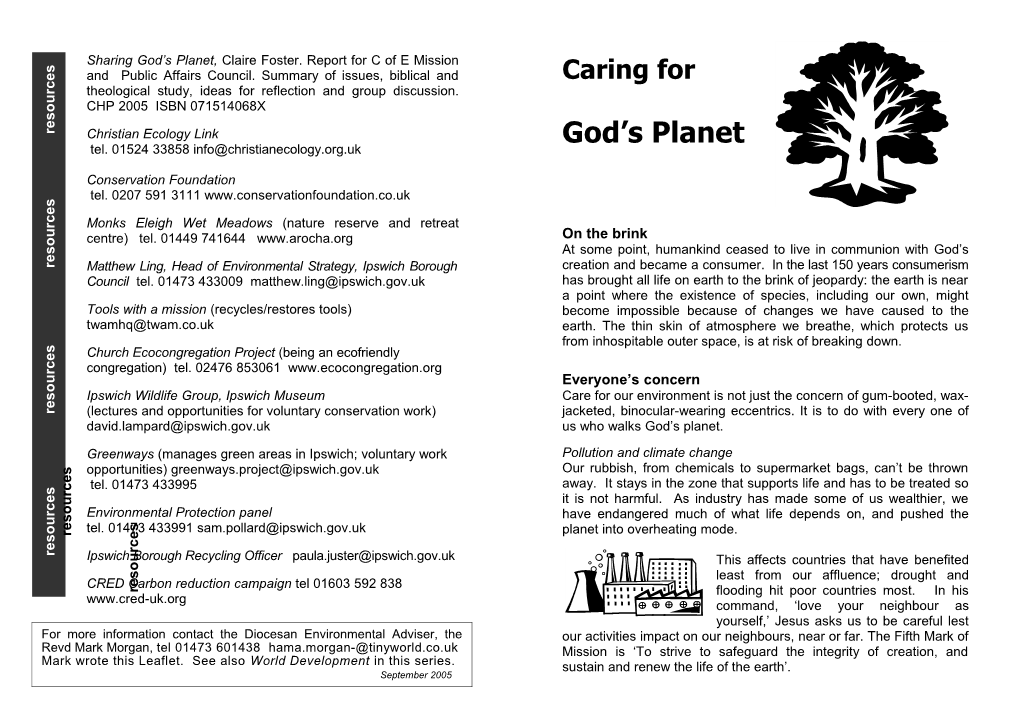 CARING for GOD S PLANET - the Fifth Mark of Mission