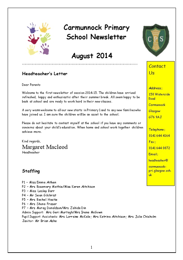 Carmunnock Primary School Newsletter