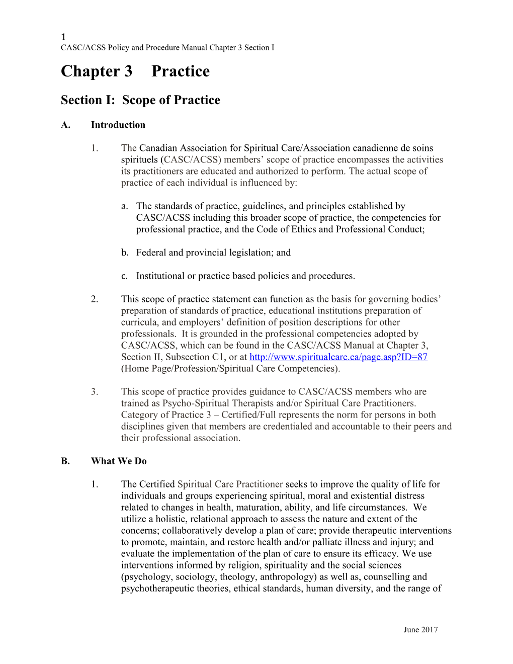 CASC/ACSS Policy and Procedure Manual Chapter 3 Section I