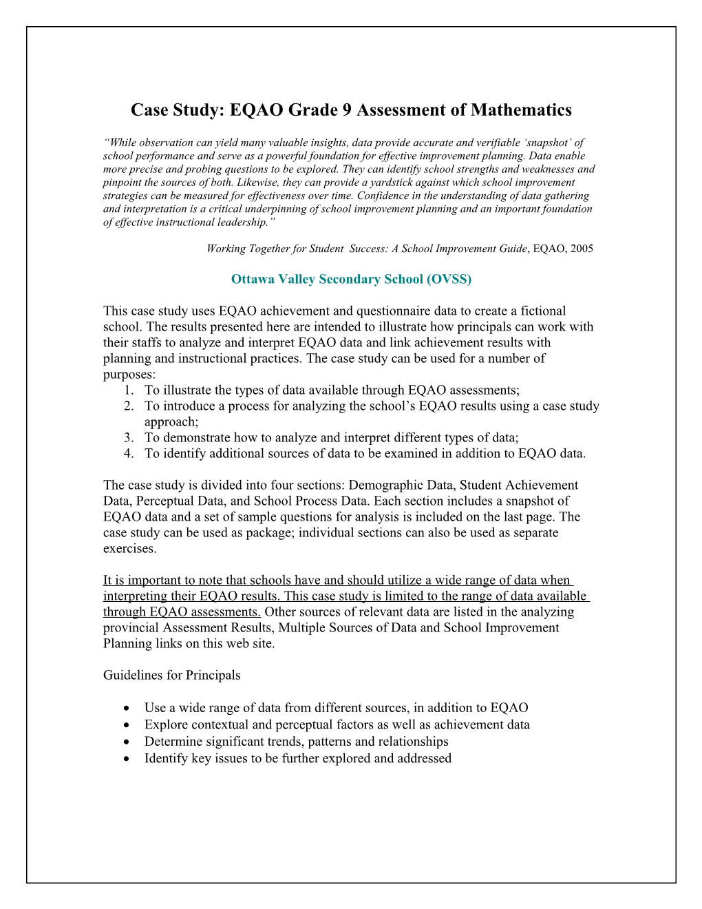 Case Study: EQAO Grade 9 Assessment of Mathematics