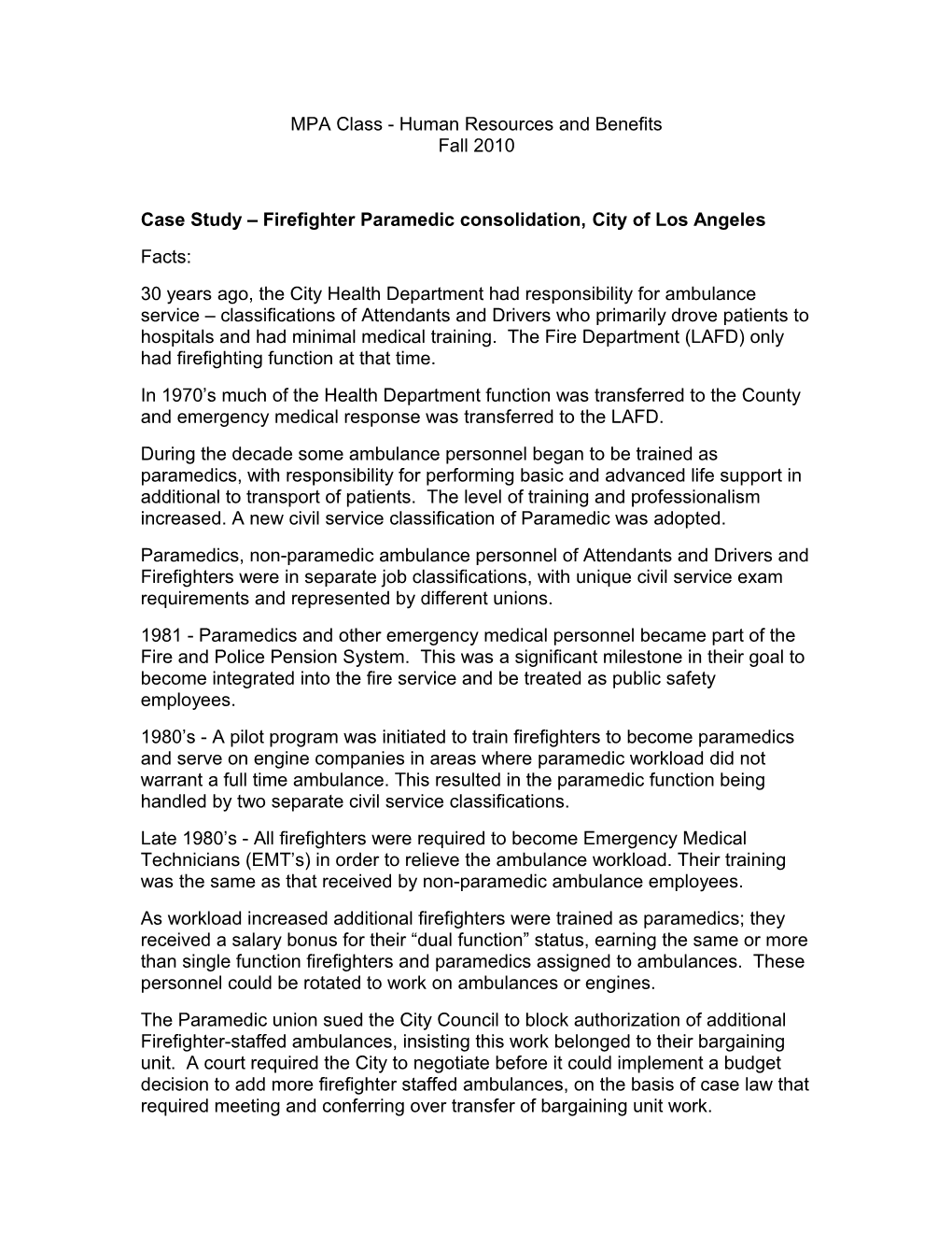 Case Study Firefighter Paramedic Consolidation,City of Los Angeles