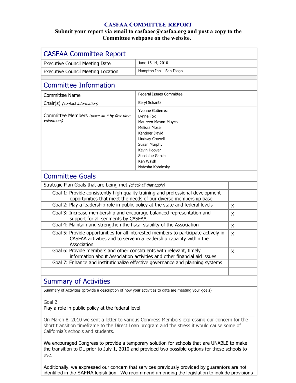 CASFAA Committee Report