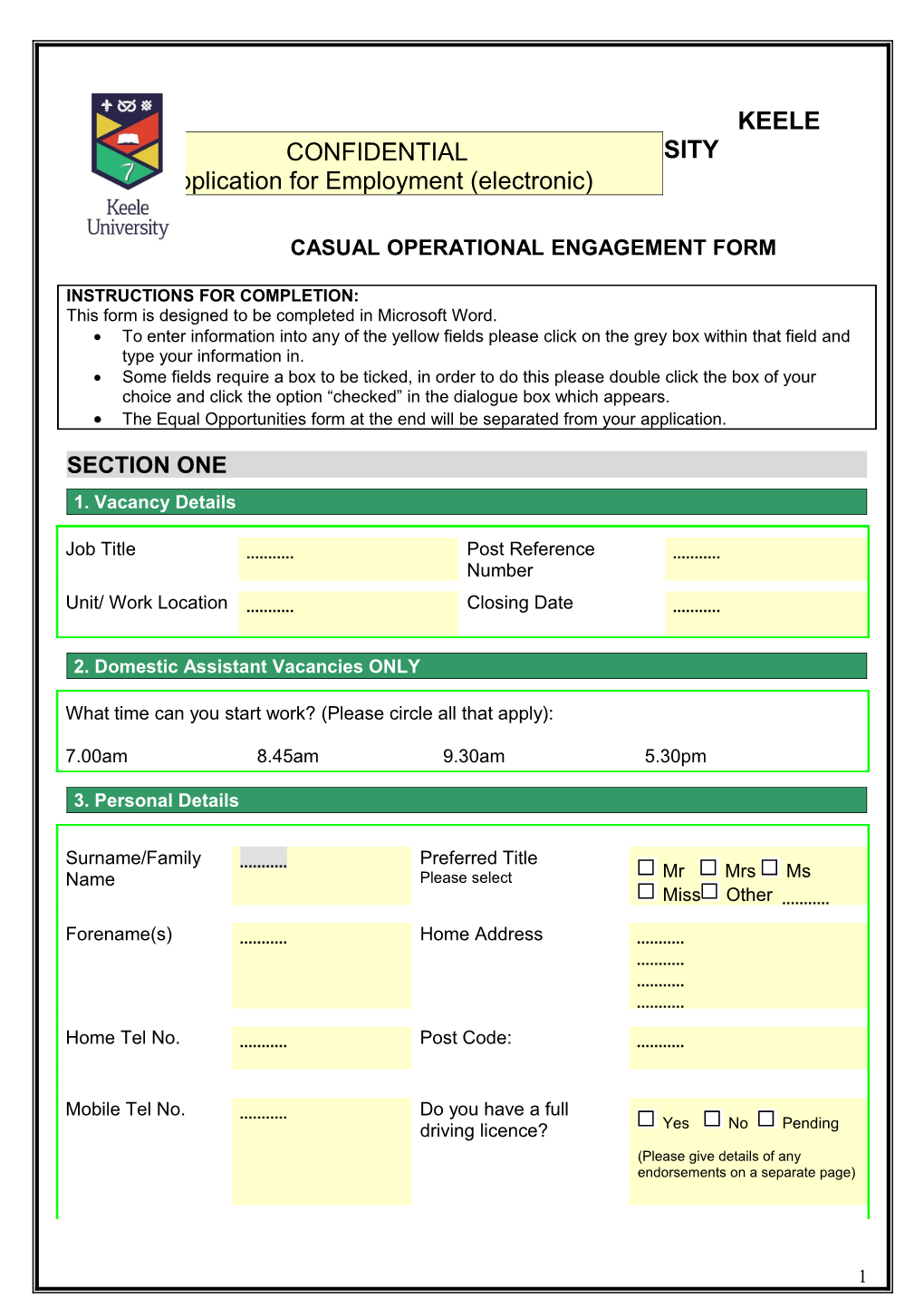 Casual Operational Engagement Form