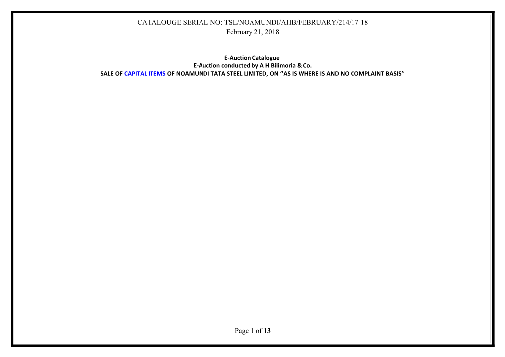 Catalouge Serial No: Tsl/Noamundi/Ahb/June/031/17-18
