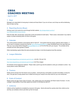 CBSA Coaches Meeting